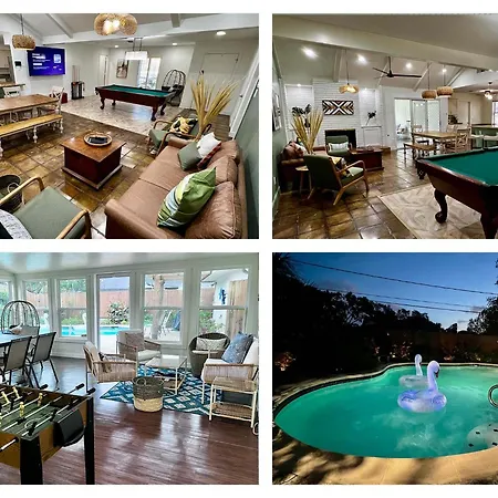 Houston Luxe Private Retreat For 16 People With Heated Pool, Big Sunroom, Billiards